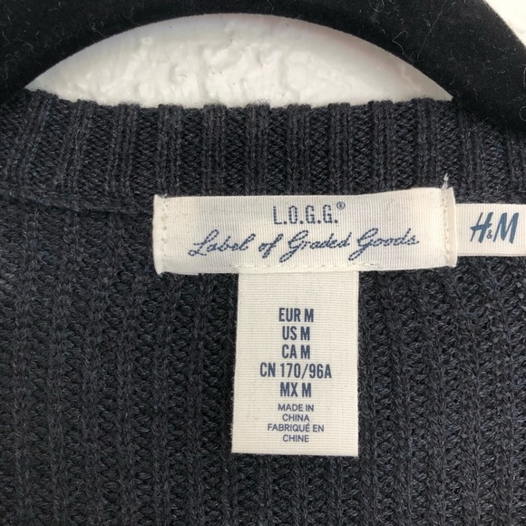 H&M LOGG Label of Graded Goods Womens Navy Lace-Up V Neck Sweater Size Medium - Picture 4 of 5